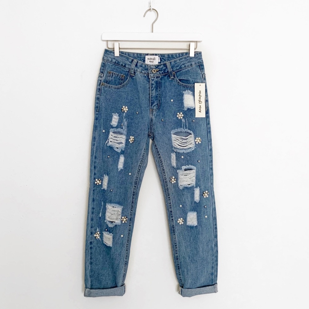 Midnight Muse pear Embellished Distressed Jeans